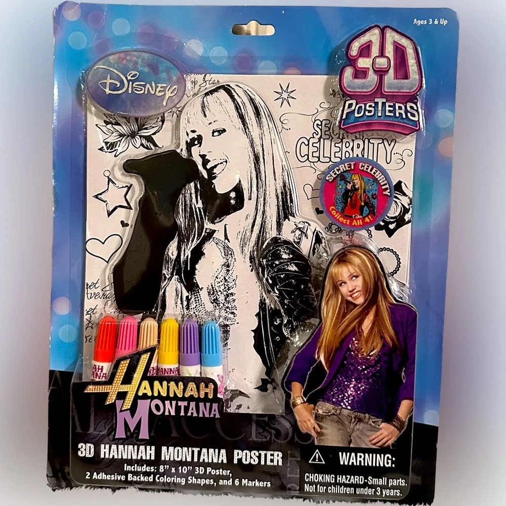 VTG Disney 3D Hannah Montana Poster & coloring shapes 8x10 MARKERS MILEY CYRUS